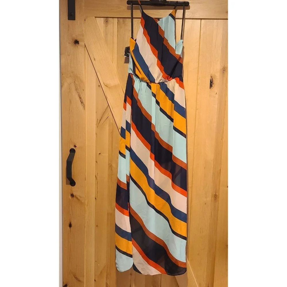 Fortune and Ivy Size Small Dress Striped 70's Maxi Long Slit Sleeveless Straps - Picture 2 of 12
